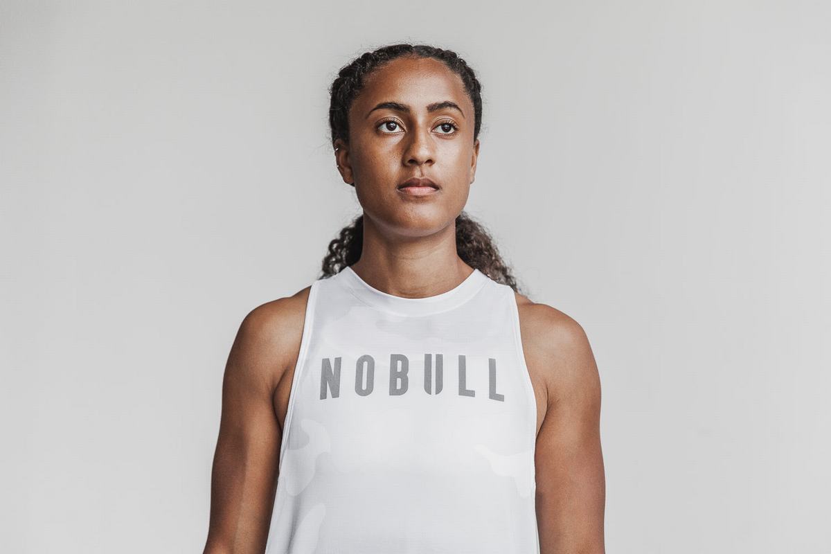 Nobull High-Neck Women's Tank Tops White Camo | Australia (IC0174)